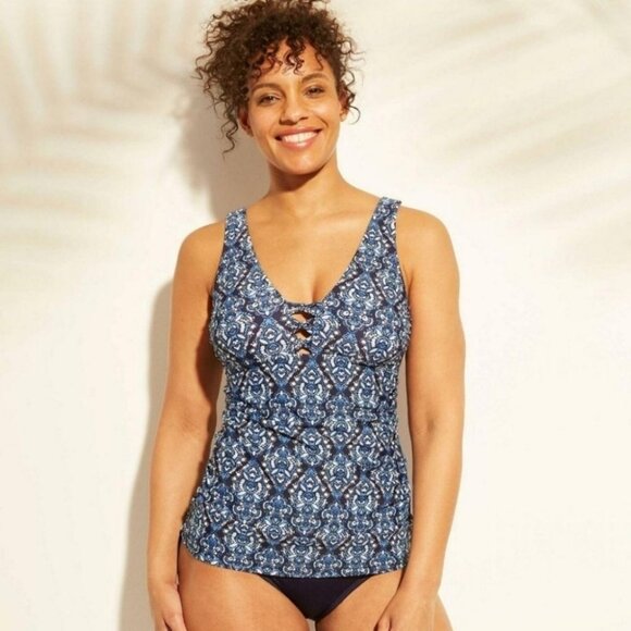 Kona Sol Women's Blue Print Tankini Top size Medium - Picture 1 of 6